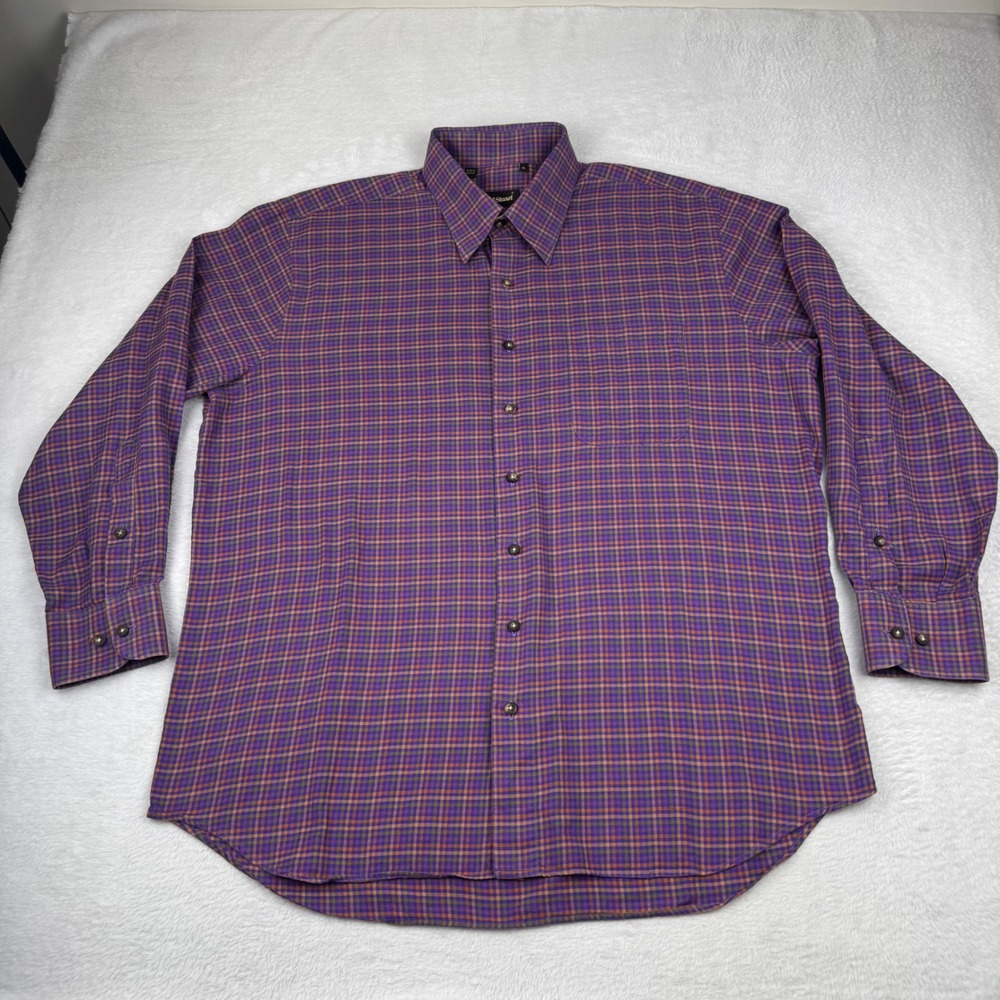 Paul Stuart Button Down Shirt Mens XL Purple Plaid Long Slv Cotton Canada Luxury